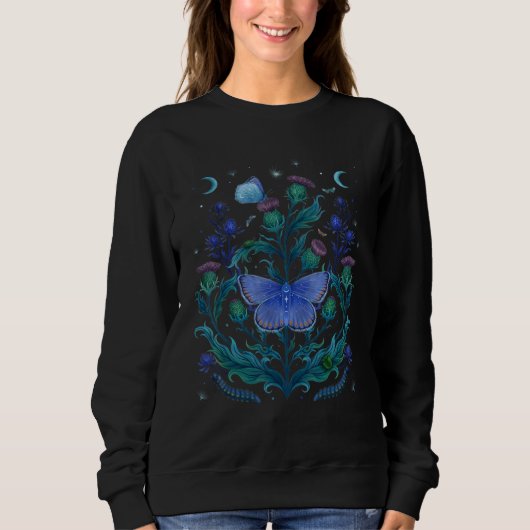 Sweatshirt Luna and Thistle Butterfly Blue Flower (Devant)