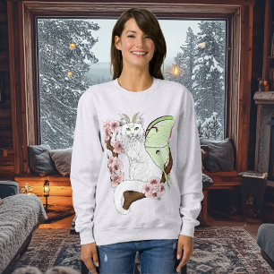 Sweatshirt Luna Moth Moth Blanc Chat Vert