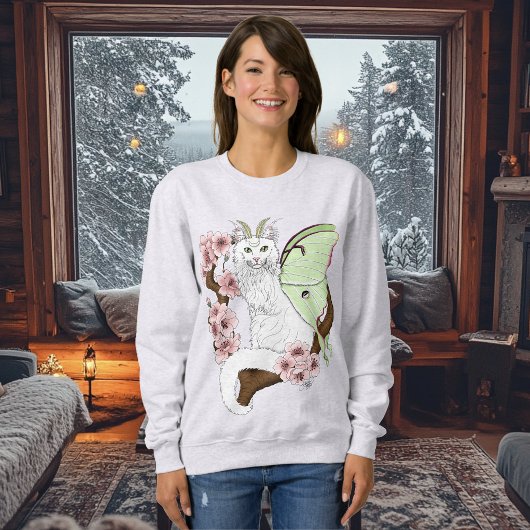 Sweatshirt Luna Moth Moth Blanc Chat Vert