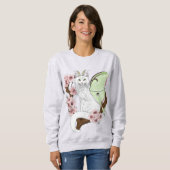 Sweatshirt Luna Moth Moth Blanc Chat Vert (Devant entier)