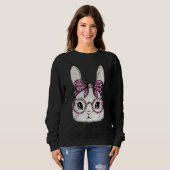Sweatshirt Lunettes de léopard de visage de lapin Joyeuses fe (Devant entier)