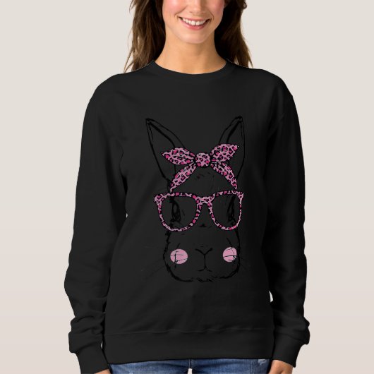 Sweatshirt Lunettes de léopard rose visage lapin Jour de Pâqu (Devant)