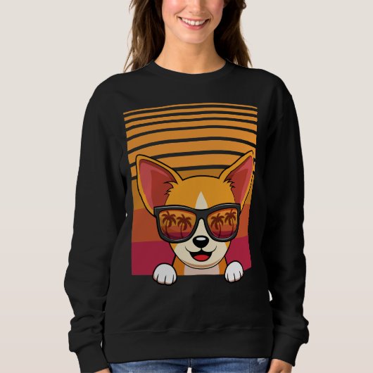 Sweatshirt Lunettes de soleil Chihuahua Retro Aloha Beach (Devant)