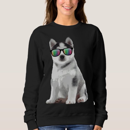 Sweatshirt Lunettes de soleil Husky Chiens Animaux (Devant)