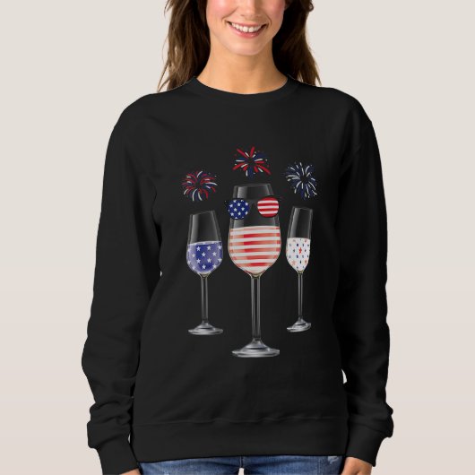 Sweatshirt Lunettes de vin rouge blanc bleu Drapeau américain (Devant)