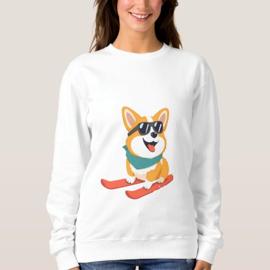 Sweatshirt Lustiger Corgi sur skis (Devant)