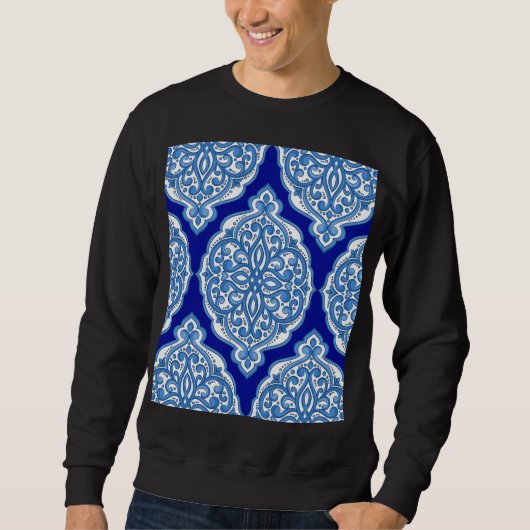 Sweatshirt Luxe blanc-bleu, ornement turc. (Devant)
