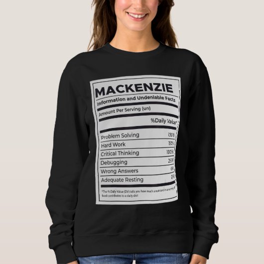 Sweatshirt Mackenzie Information sur la nutrition Problème de (Devant)
