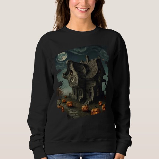 Sweatshirt Maison Haunween avec Citrouilles et Pleine lune (Devant)