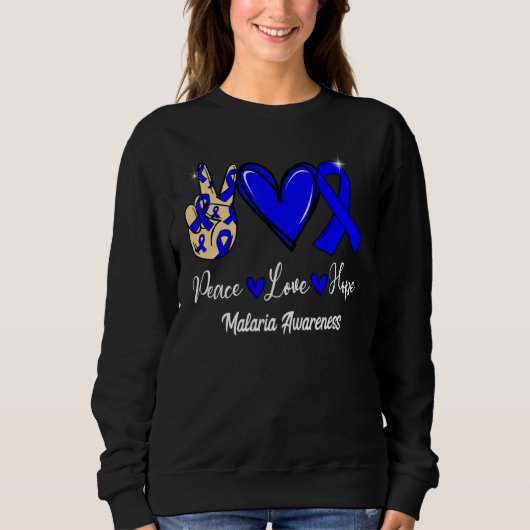 Sweatshirt Malaria Awareness Peace Love Hope Blue Ribbon (Devant)