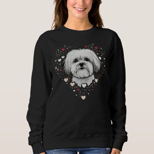 Sweatshirt Maltese dog Love Heart for Valentines Day Maltese  (Devant)