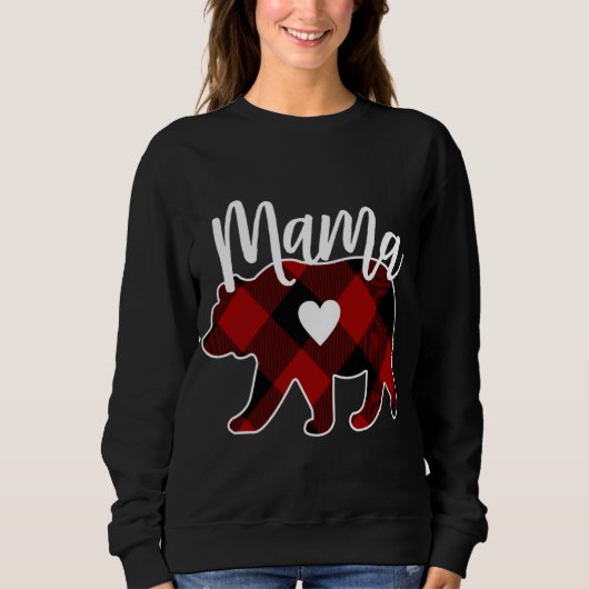 Sweatshirt Mama Bear Noël Buffalo Plaid Décor (Devant)