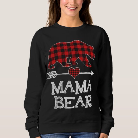 Sweatshirt Mama Bear Pajama de Noël Rouge Plaid Buffalo Famil (Devant)