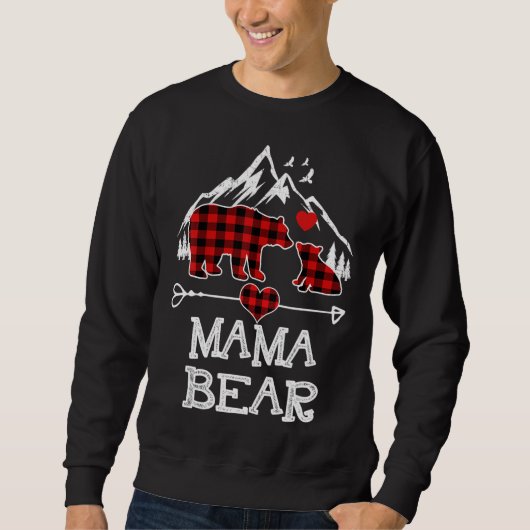 Sweatshirt Mama Bear Pajama de Noël Rouge Plaid Buffalo Famil (Devant)