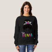 Sweatshirt Mama Bunny Fête de Pâques Messy Hair Bun Maman W (Devant entier)