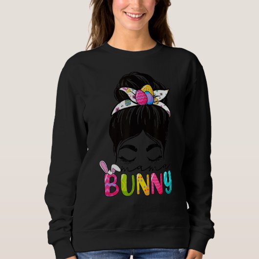 Sweatshirt Mama Bunny Fête de Pâques Messy Hair Bun Maman W (Devant)