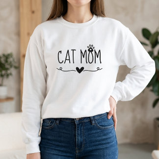 Sweatshirt Maman Chat Minimaliste Empreinte de Patte Cœur Amo