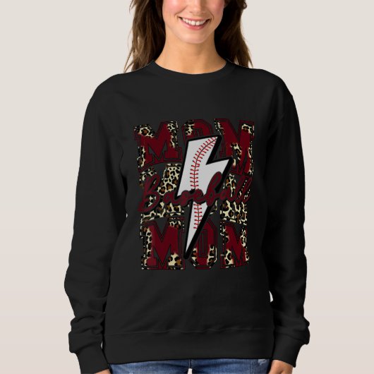 Sweatshirt Maman de baseball Éclair de baseball Léopard Marro (Devant)