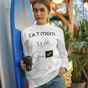 Sweatshirt Maman de chat drôle écriture marron personnalisée