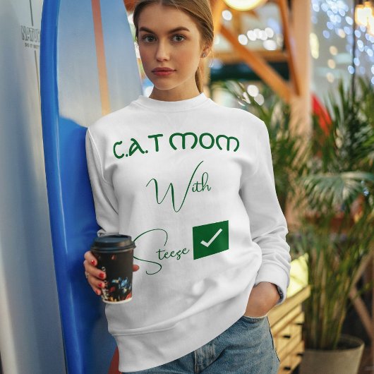 Sweatshirt Maman de chat drôle écriture verte amoureux d'anim