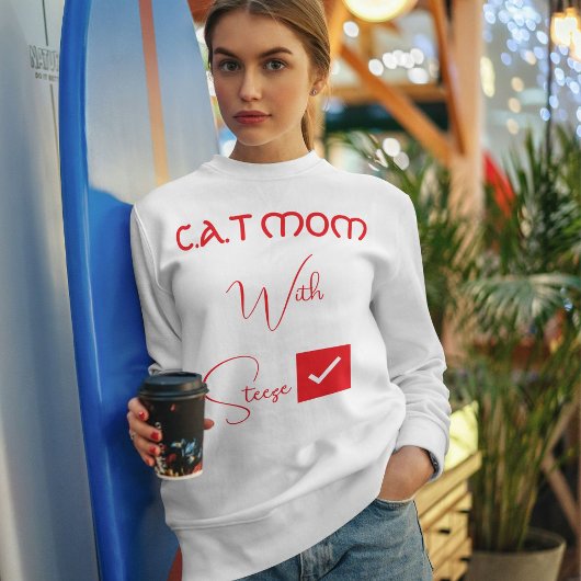 Sweatshirt Maman de chat drôle script rouge personnalisé pour