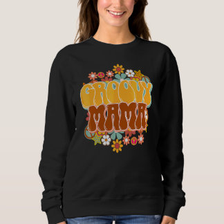 Sweatshirt Maman Groovy Signe de Paix Fleur Rétro Thanksgivin