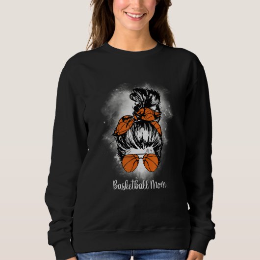Sweatshirt Maman Messy Bun Fier Mama Basketball Sun (Devant)
