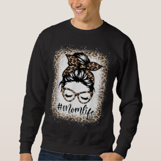 Sweatshirt Maman Vie Leopard Messy Bun Bleached Femmes Mères