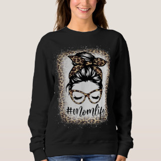 Sweatshirt Maman Vie Leopard Messy Bun Bleached Femmes Mères