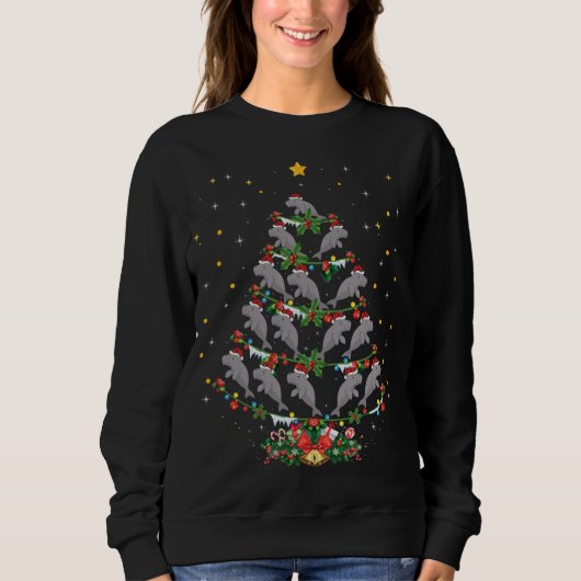 Sweatshirt Manatee Noël Arbre Cadeau Santa Hat Manatee Noël (Devant)