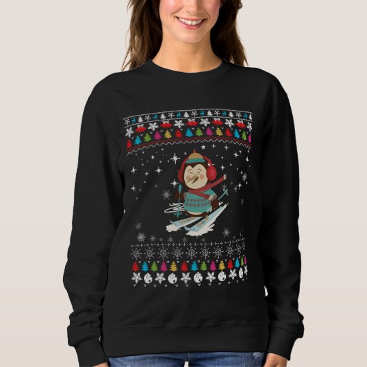 Sweatshirt Manchot de Noël qui fait du ski (Devant)
