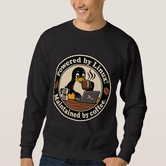 Sweatshirt Manchot Linux Tux et café (Devant)