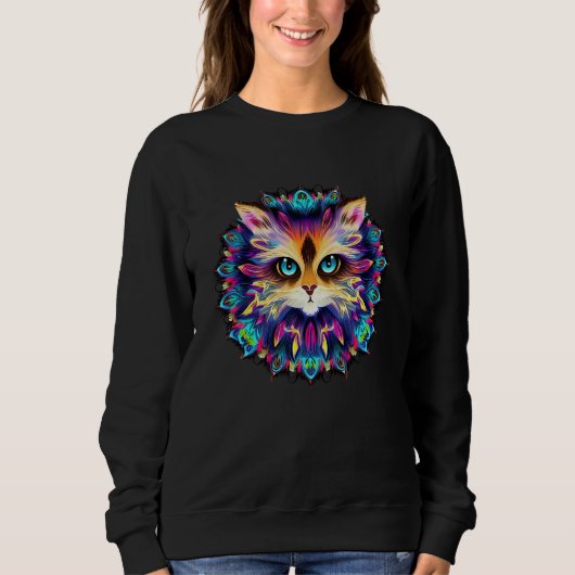 Sweatshirt Mandala avec joli portrait de chat en fureur (Devant)