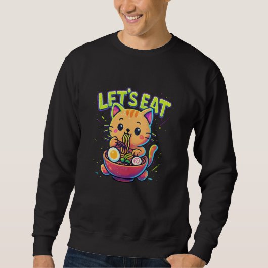 Sweatshirt Mangeons des Ramen Mignon Chat Kawaii (Devant)