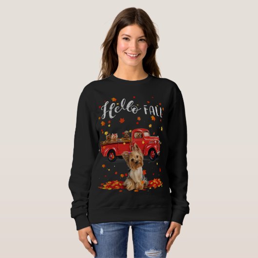 Sweatshirt Maple Yorkshire Terrier Doigt Leaf Automne Rouge T (Devant entier)