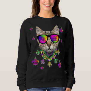 Sweatshirt Mardi Gras Nouvelle-Orléans Drôle Masque Chat Lune