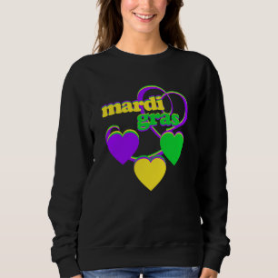 Sweatshirt Mardi Gras Purple Jaune Vert Coeur mignon Carnaval