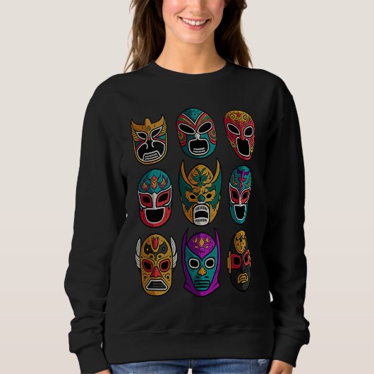 Sweatshirt Masques de Lucha Libre Rétro Combat de Lutte Libre (Devant)