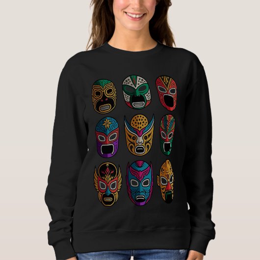 Sweatshirt Masques Rétro de Lucha Libre de Lutte Libre (Devant)