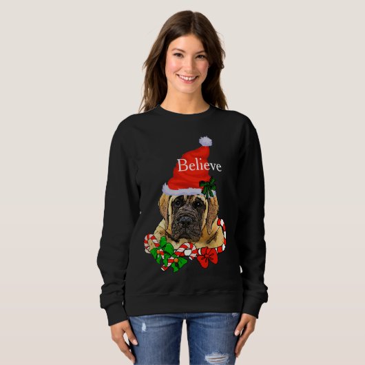 Sweatshirt Mastiff Joyeux Noël anglais (Devant entier)