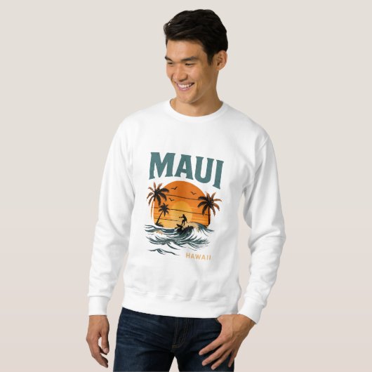 Sweatshirt Maui Surf Vibes - Retro Hawaii Sunset Design (Devant entier)