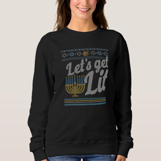 Sweatshirt Mauvais pull de Hanukkah Allumons la Ménorah (Devant)