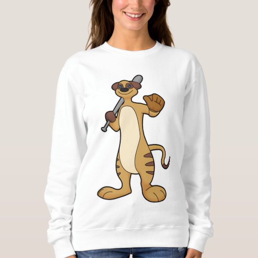 Sweatshirt Meerkat comme joueur de baseball avec batte de bas (Devant)
