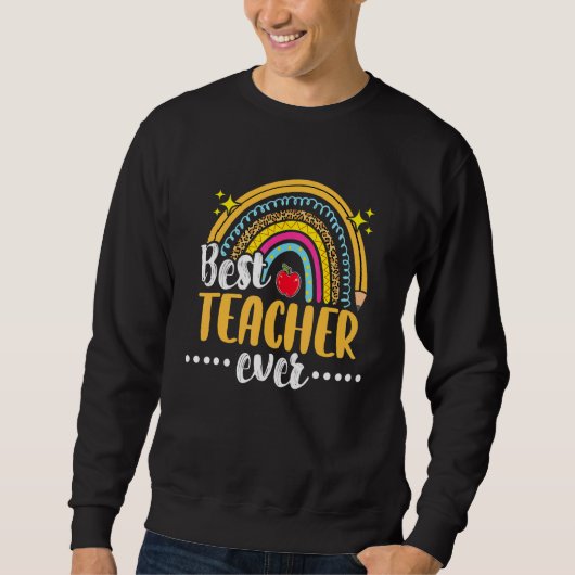 Sweatshirt Meilleur enseignant jamais Leopard Boho Rainbow En (Devant)