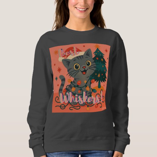 Sweatshirt Meilleures moustaches ! Drôle de chat de Noël (Devant)