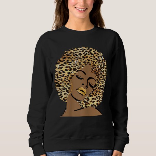Sweatshirt Melanin Queen Leopard Afro Cheveux Africain Améric (Devant)
