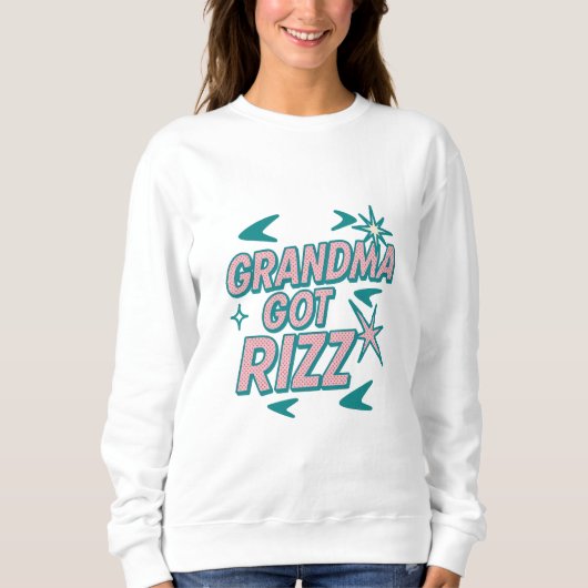 Sweatshirt Mémé a du Rizz — Pop sarcelle‑rose atomique (Devant)