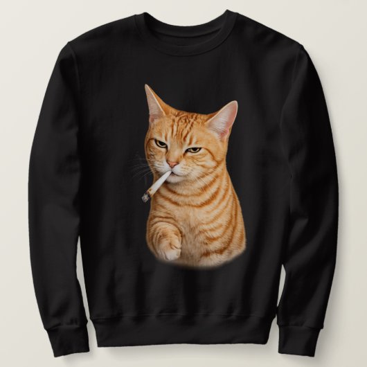 Sweatshirt Mème de chat drôle et cool qui fume une cigarette (Design devant)