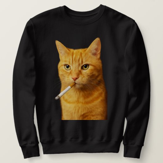 Sweatshirt Mème de chat drôle et cool qui fume une cigarette (Design devant)