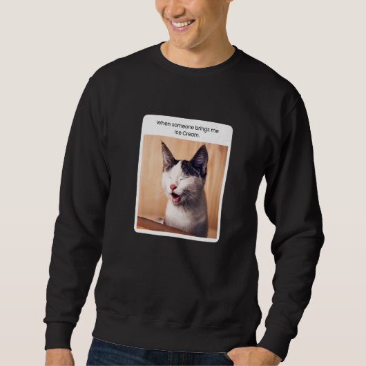 Sweatshirt Mème de chat quand quelqu'un m'apporte de la glace (Devant)